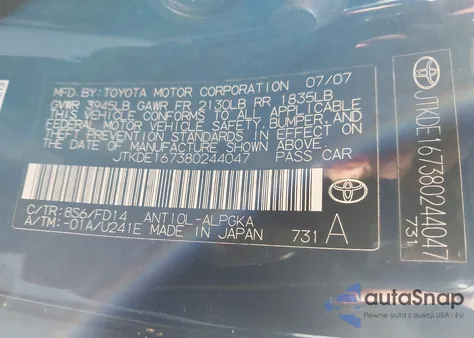 2008 Scion Tc from USA, damaged, VIN JTKDE167380244047